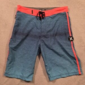 Hurley Board Shorts Mens 30x9 Blue Striped Phantom Buckle Exclusive Skater Surf